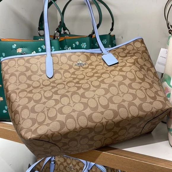 Coach 5696 City Tote In Signature Canvas In Khaki/Marble Blue - Picture 10 of 16